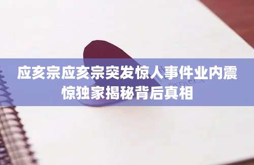 应亥宗应亥宗突发惊人事件业内震惊独家揭秘背后真相
