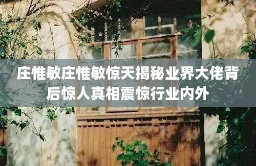 庄惟敏庄惟敏惊天揭秘业界大佬背后惊人真相震惊行业内外