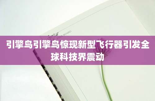 引擎鸟引擎鸟惊现新型飞行器引发全球科技界震动