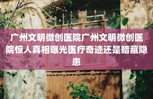 广州文明微创医院广州文明微创医院惊人真相曝光医疗奇迹还是暗藏隐患