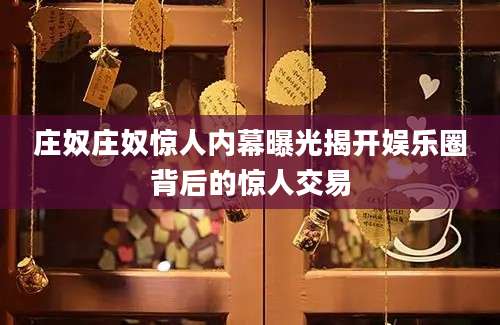 庄奴庄奴惊人内幕曝光揭开娱乐圈背后的惊人交易