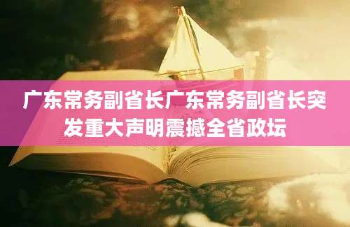 广东常务副省长广东常务副省长突发重大声明震撼全省政坛