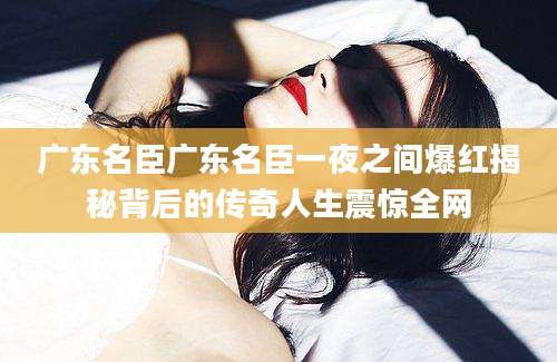 广东名臣广东名臣一夜之间爆红揭秘背后的传奇人生震惊全网