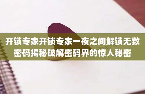 开锁专家开锁专家一夜之间解锁无数密码揭秘破解密码界的惊人秘密