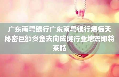 广东南粤银行广东南粤银行爆惊天秘密巨额资金去向成谜行业地震即将来临
