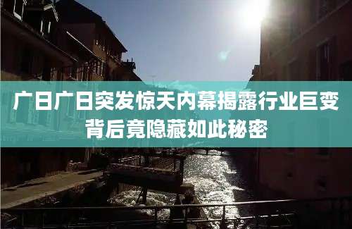 广日广日突发惊天内幕揭露行业巨变背后竟隐藏如此秘密