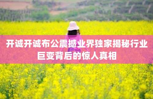 开诚开诚布公震撼业界独家揭秘行业巨变背后的惊人真相