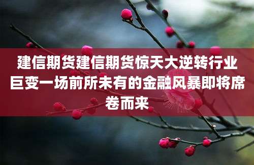 建信期货建信期货惊天大逆转行业巨变一场前所未有的金融风暴即将席卷而来