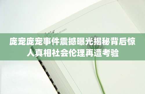 庞宠庞宠事件震撼曝光揭秘背后惊人真相社会伦理再遭考验