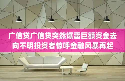 广信贷广信贷突然爆雷巨额资金去向不明投资者惊呼金融风暴再起