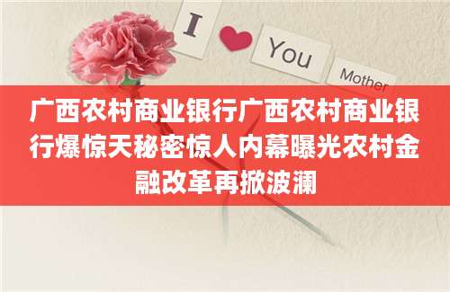 广西农村商业银行广西农村商业银行爆惊天秘密惊人内幕曝光农村金融改革再掀波澜