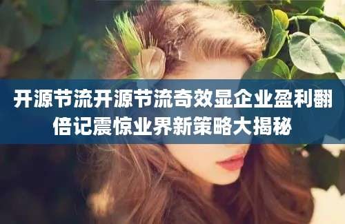开源节流开源节流奇效显企业盈利翻倍记震惊业界新策略大揭秘