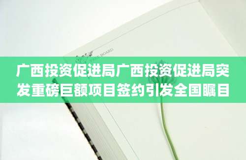 广西投资促进局广西投资促进局突发重磅巨额项目签约引发全国瞩目