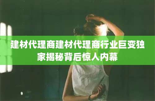 建材代理商建材代理商行业巨变独家揭秘背后惊人内幕