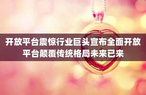 开放平台震惊行业巨头宣布全面开放平台颠覆传统格局未来已来