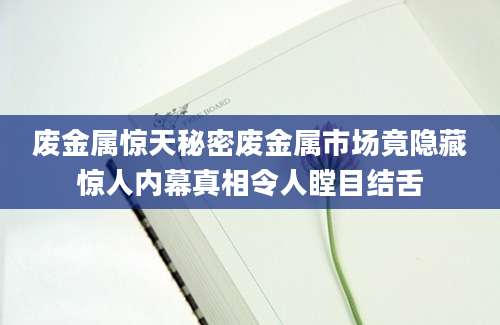 废金属惊天秘密废金属市场竟隐藏惊人内幕真相令人瞠目结舌
