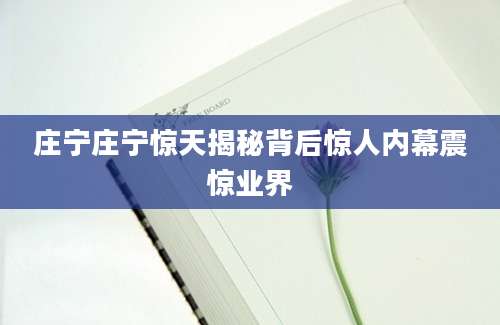 庄宁庄宁惊天揭秘背后惊人内幕震惊业界